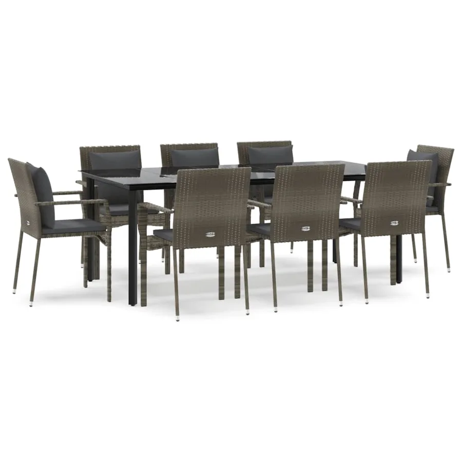 Ensemble à manger de jardin 9pcs et coussins noir et gris - 2