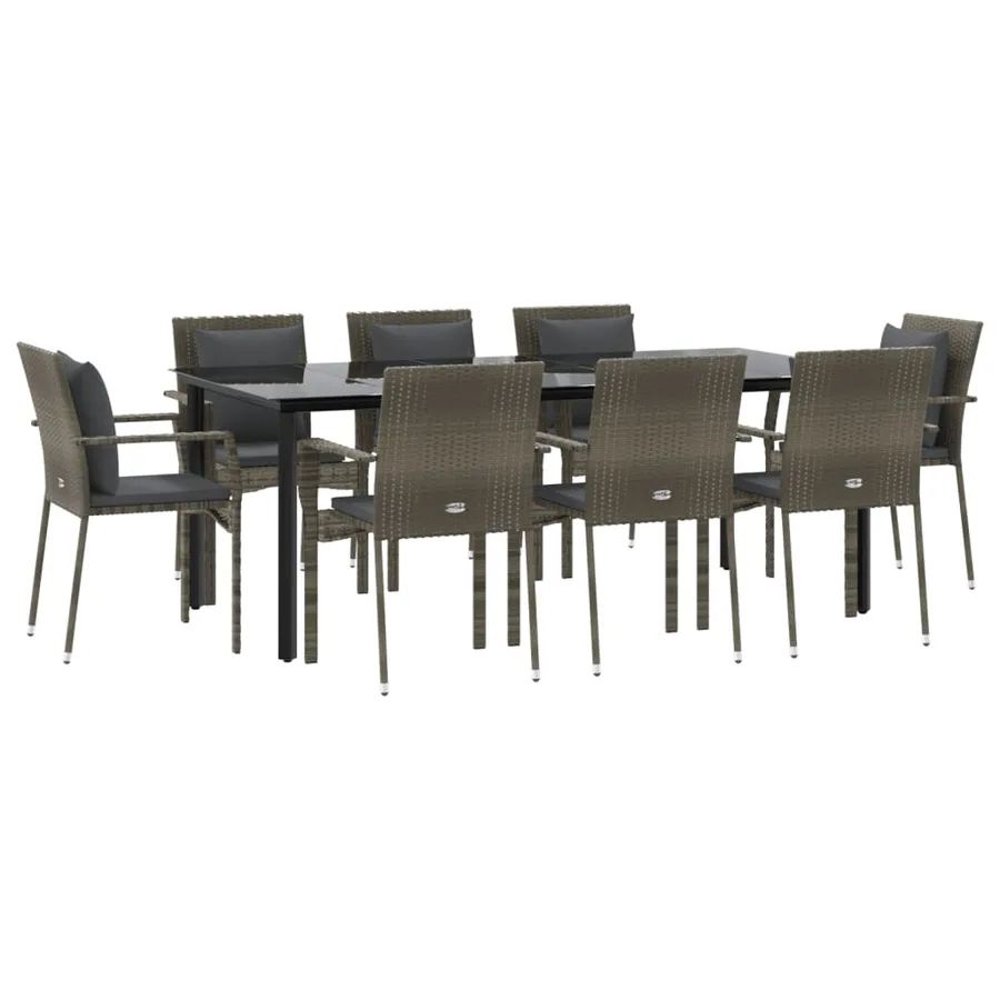 Ensemble à manger de jardin 9pcs et coussins noir et gris - 3