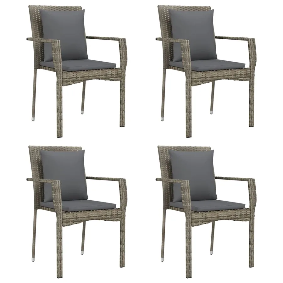 Chaises de jardin avec coussins lot de 4 Résine tressée Gris - 2