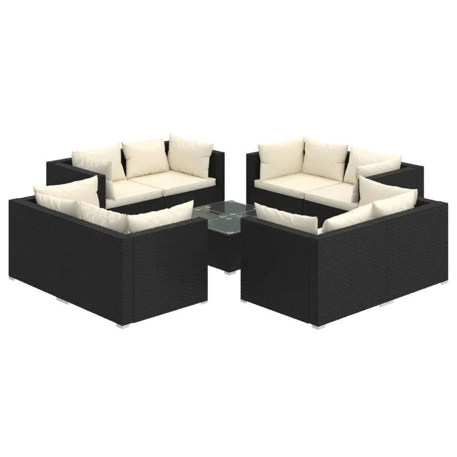 Salon de jardin 9 pcs avec coussins Résine tressée Noir - 2