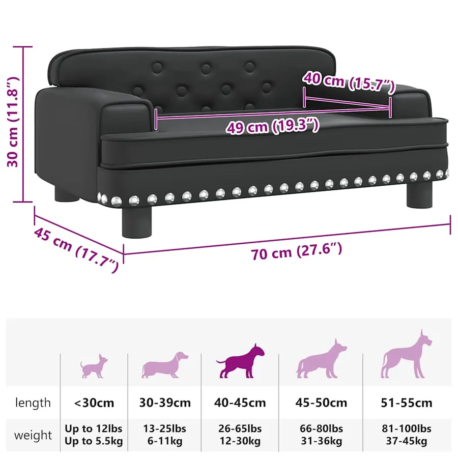 Lit pour chien noir 70x45x30 cm similicuir - 7