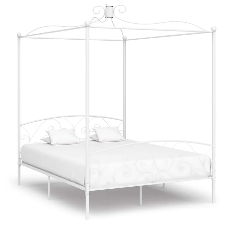 Cadre de lit à baldaquin sans matelas blanc métal 180x200 cm