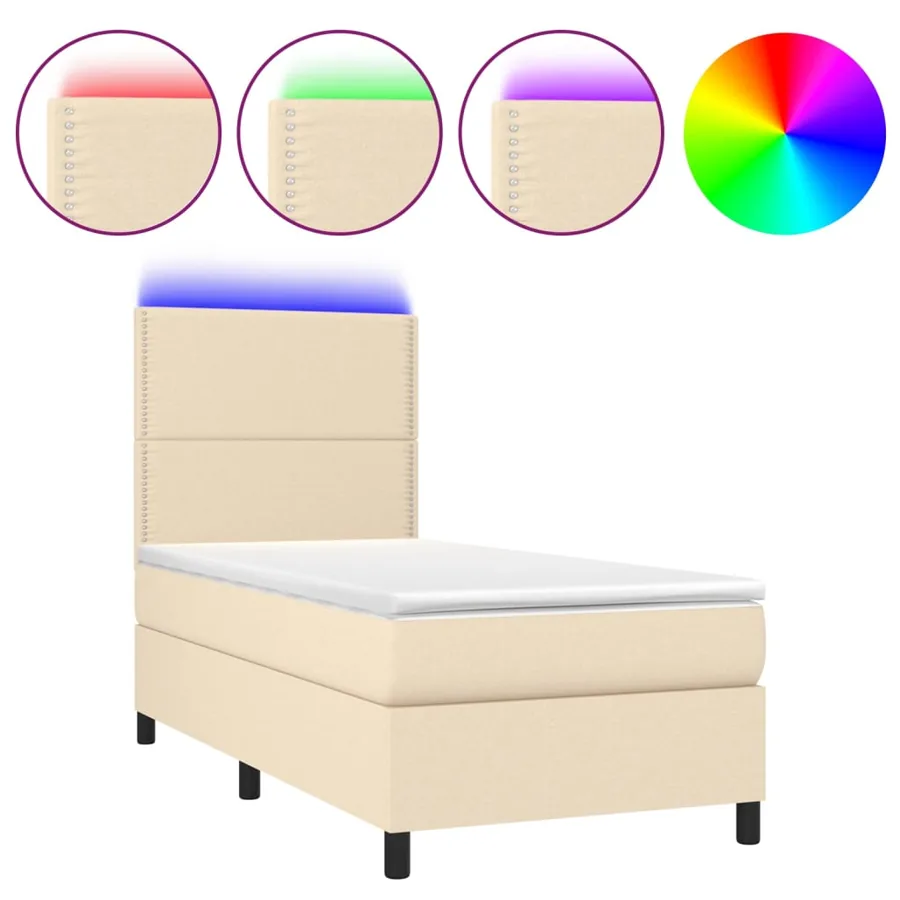 Sommier à lattes de lit et matelas et LED Crème 100x200cm Tissu - 2