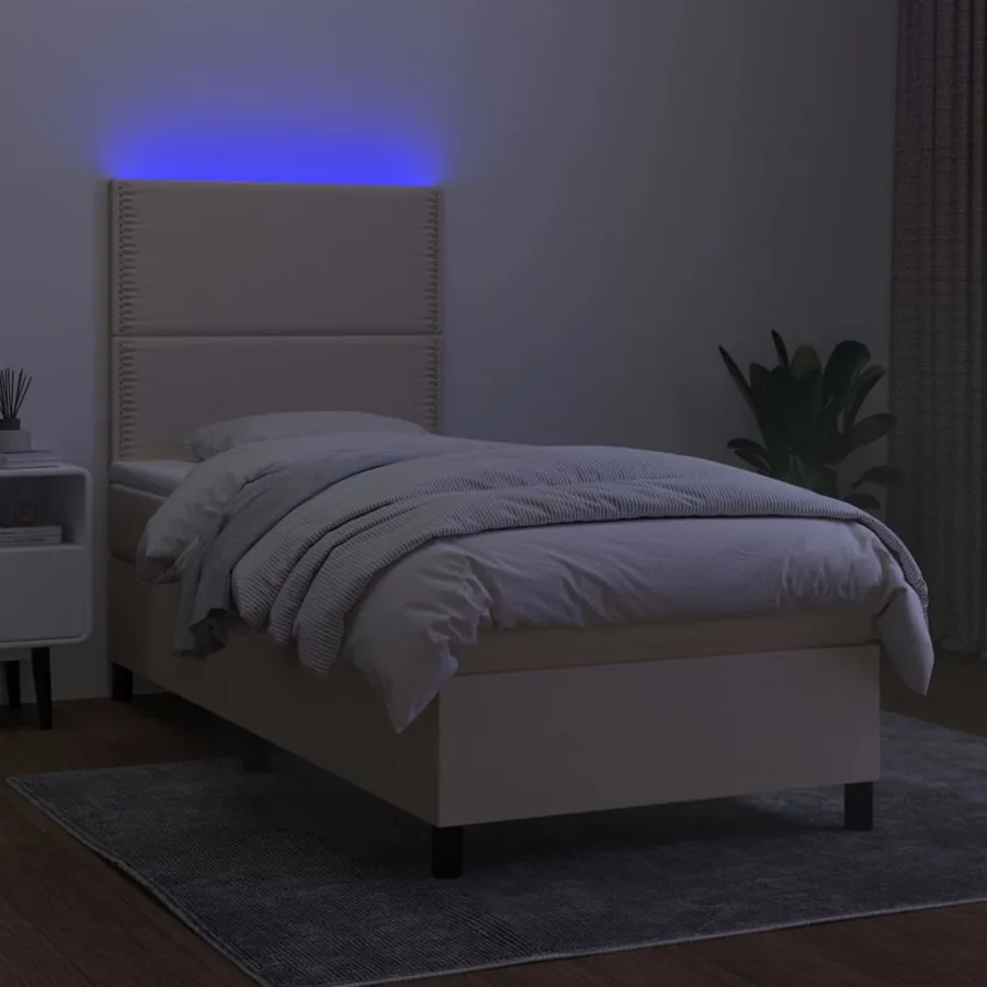 Sommier à lattes de lit et matelas et LED Crème 100x200cm Tissu - 4