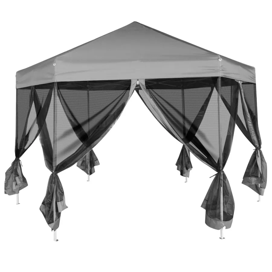 Chapiteau hexagonal avec 6 parois latérales Gris 3,6x3,1 m - 3