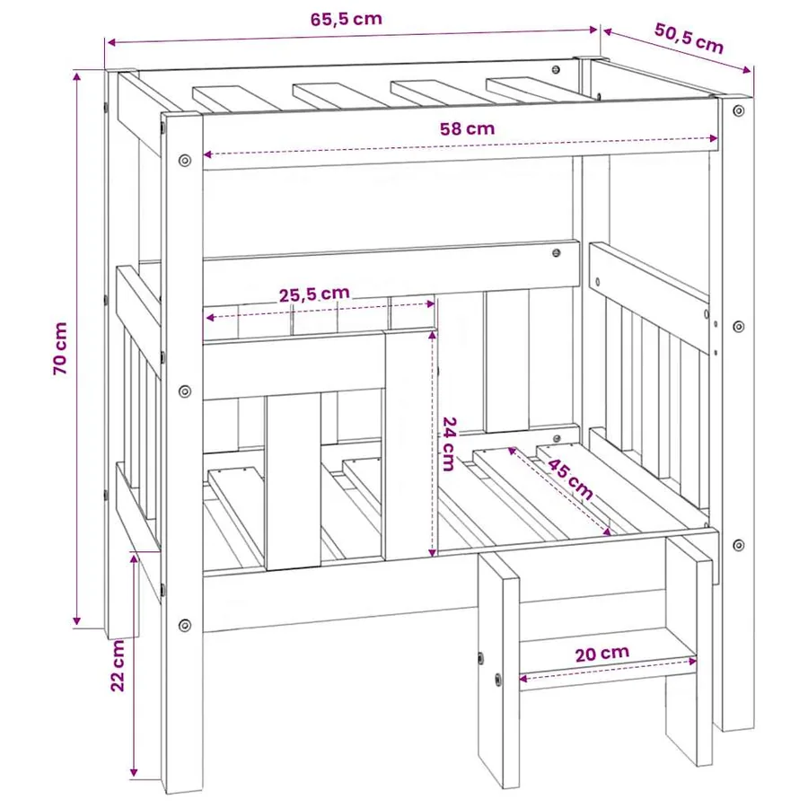 Lit pour chien 65,5x50,5x70 cm Bois de pin solide - 8