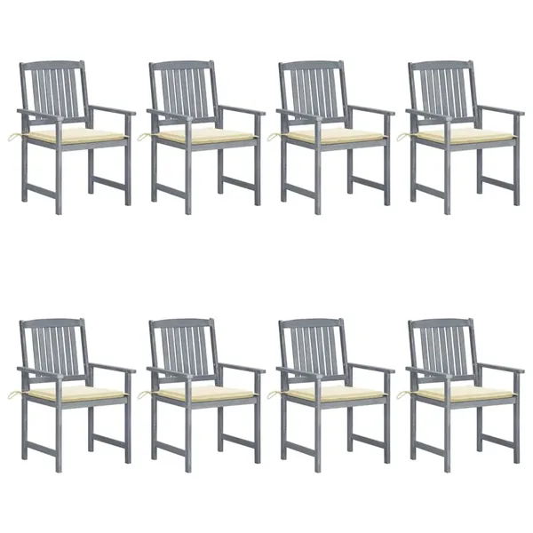 Chaises de jardin et coussins lot de 8 Bois acacia solide Gris