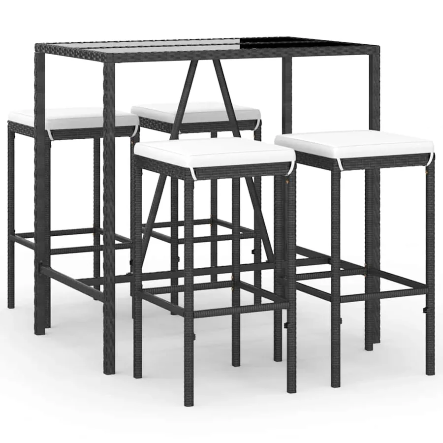 Ensemble de bar de jardin 5 pcs avec coussins noir poly rotin - 2