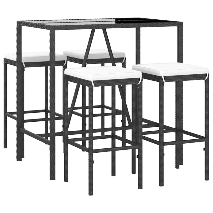 Ensemble de bar de jardin 5 pcs avec coussins noir poly rotin - 3