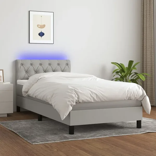 Sommier à lattes de lit avec matelas et LED Gris clair 80x200cm
