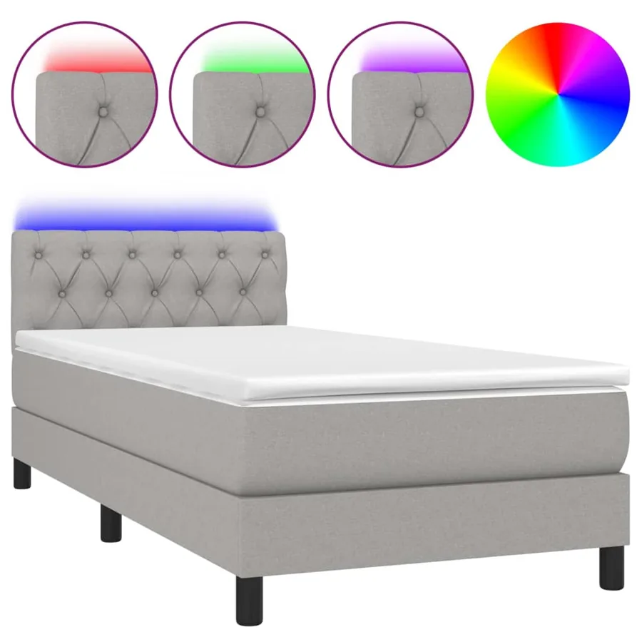 Sommier à lattes de lit avec matelas et LED Gris clair 80x200cm - 2