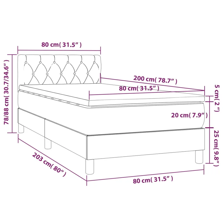 Sommier à lattes de lit avec matelas et LED Gris clair 80x200cm - 8