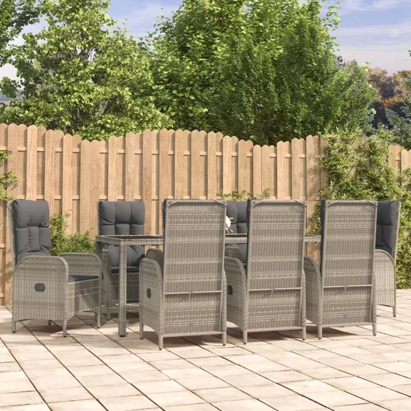 Ensemble à manger de jardin 9 pcs coussins gris résine tressée