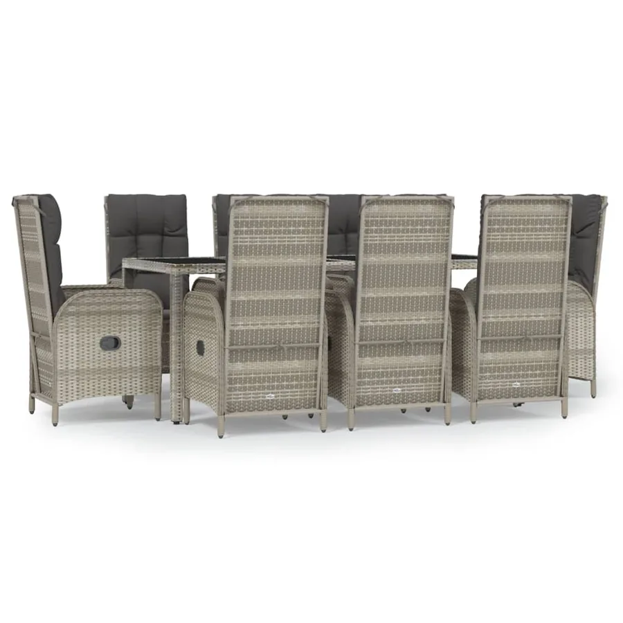 Ensemble à manger de jardin 9 pcs coussins gris résine tressée - 2