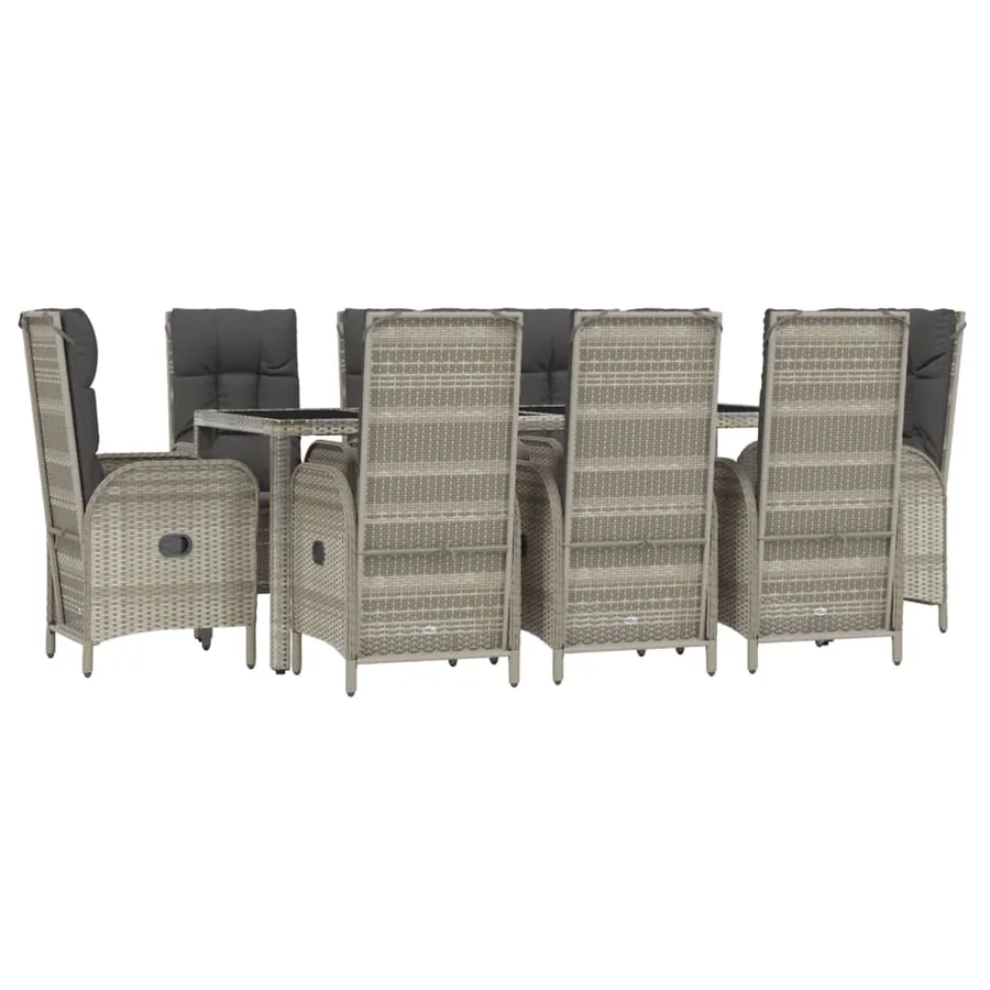 Ensemble à manger de jardin 9 pcs coussins gris résine tressée - 3