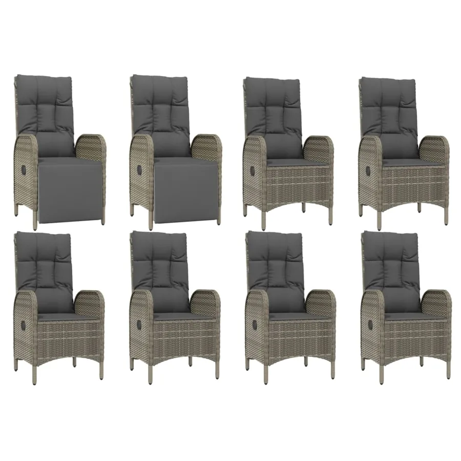 Ensemble à manger de jardin 9 pcs coussins gris résine tressée - 4