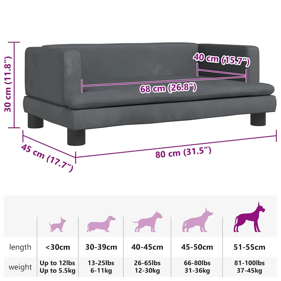 Lit pour chien gris foncé 80x45x30 cm velours - 7