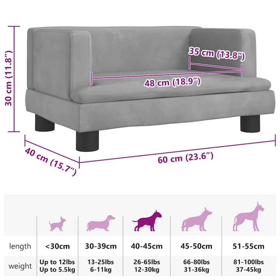 Lit pour chien gris clair 60x40x30 cm velours - 7
