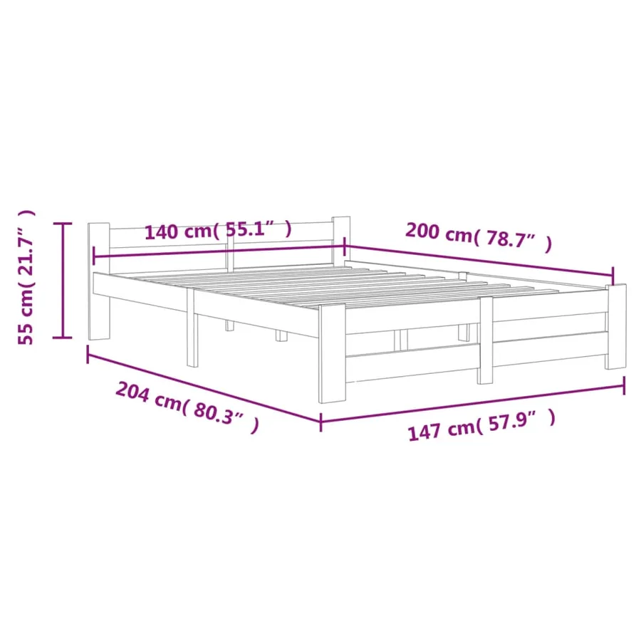 Cadre de lit sans matelas bois massif de pin 140x200 cm - 6