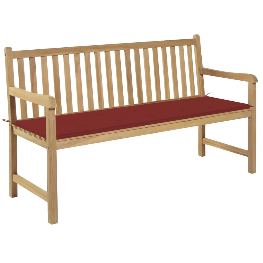 Banc de jardin avec coussin rouge 150 cm Bois de teck massif