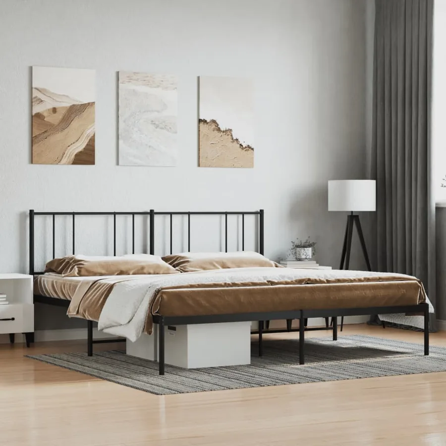 Cadre de lit métal sans matelas et tête de lit noir 180x200 cm