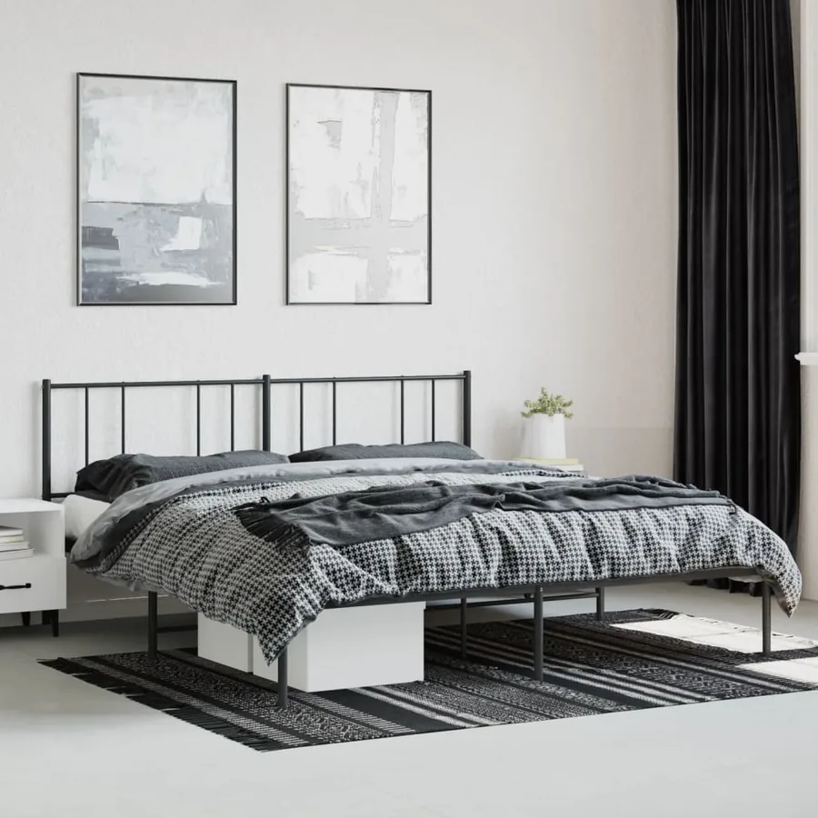 Cadre de lit métal sans matelas et tête de lit noir 180x200 cm - 4