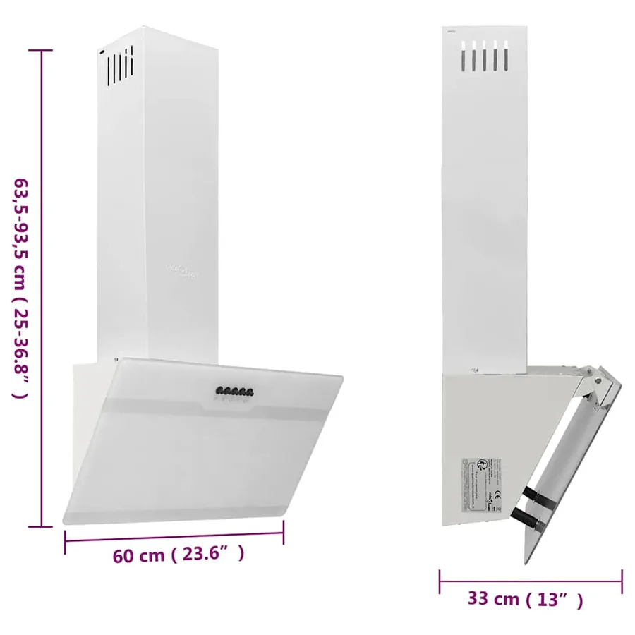 Hotte murale 60 cm Acier et verre trempé Blanc - 10