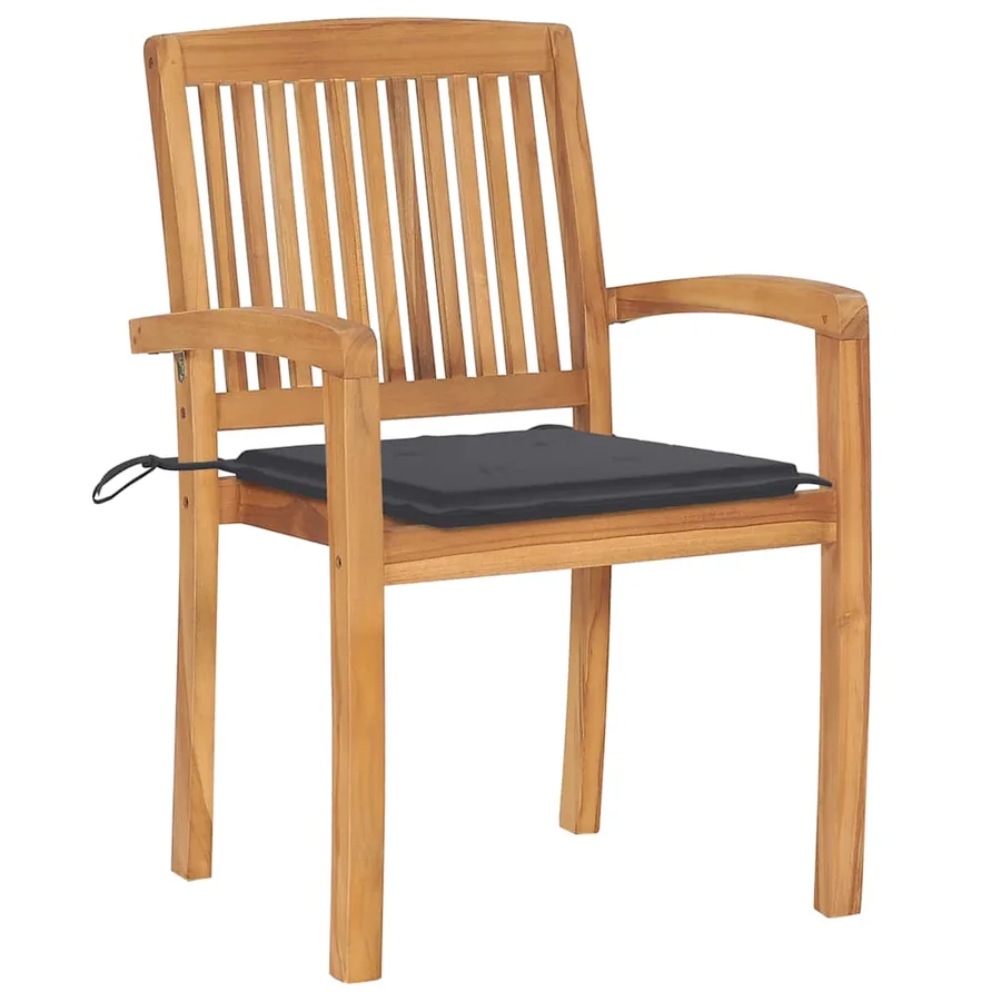 Chaises de jardin empilables avec coussins lot de 4 Teck solide - 3