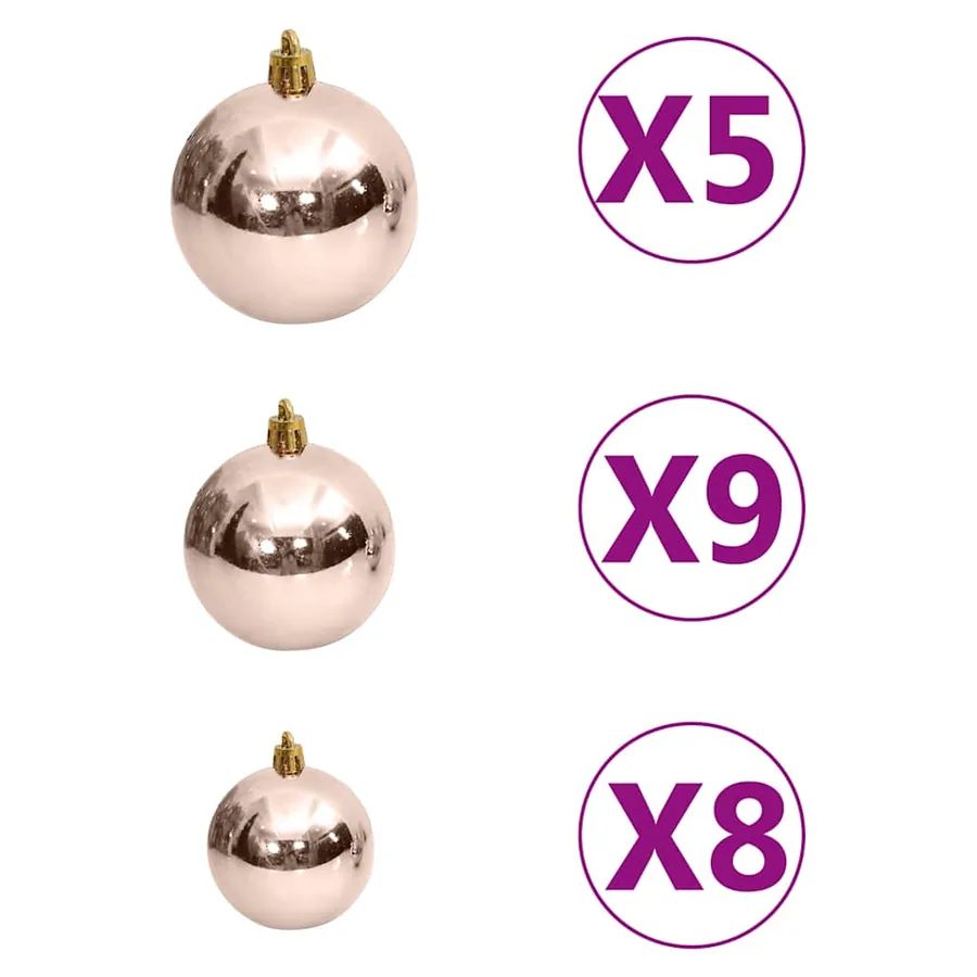 Set de boules de Noël avec pic et 150 LED 60 pcs Doré rose - 12