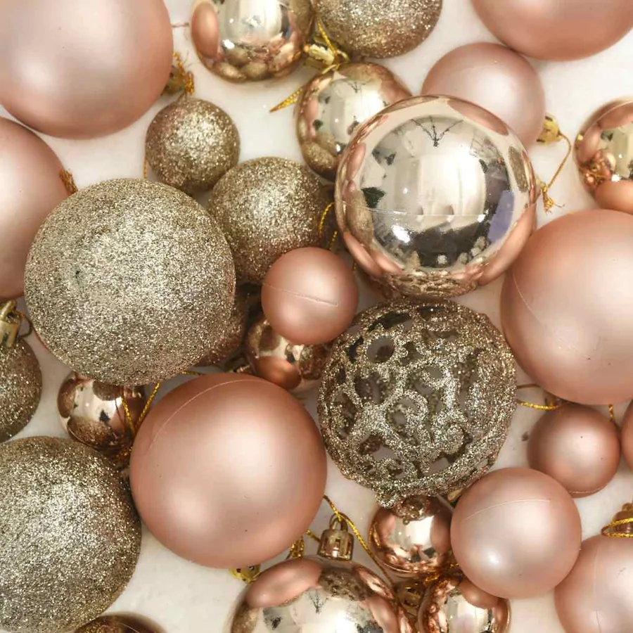 Set de boules de Noël avec pic et 150 LED 60 pcs Doré rose - 13