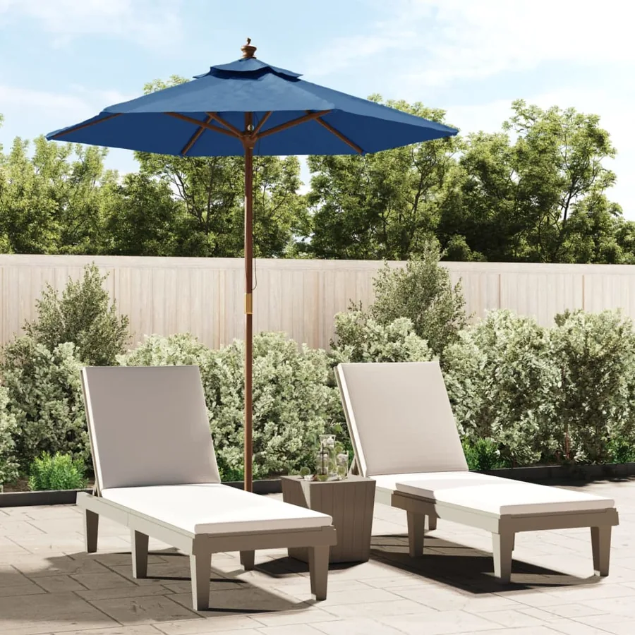 Parasol de jardin avec mât en bois bleu azuré 196x231 cm