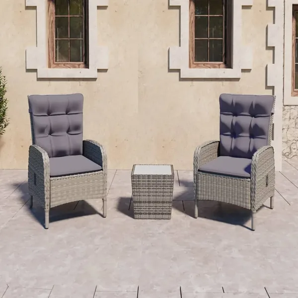 Ensemble de bistro de jardin 3 pcs Résine tressée et verre Gris