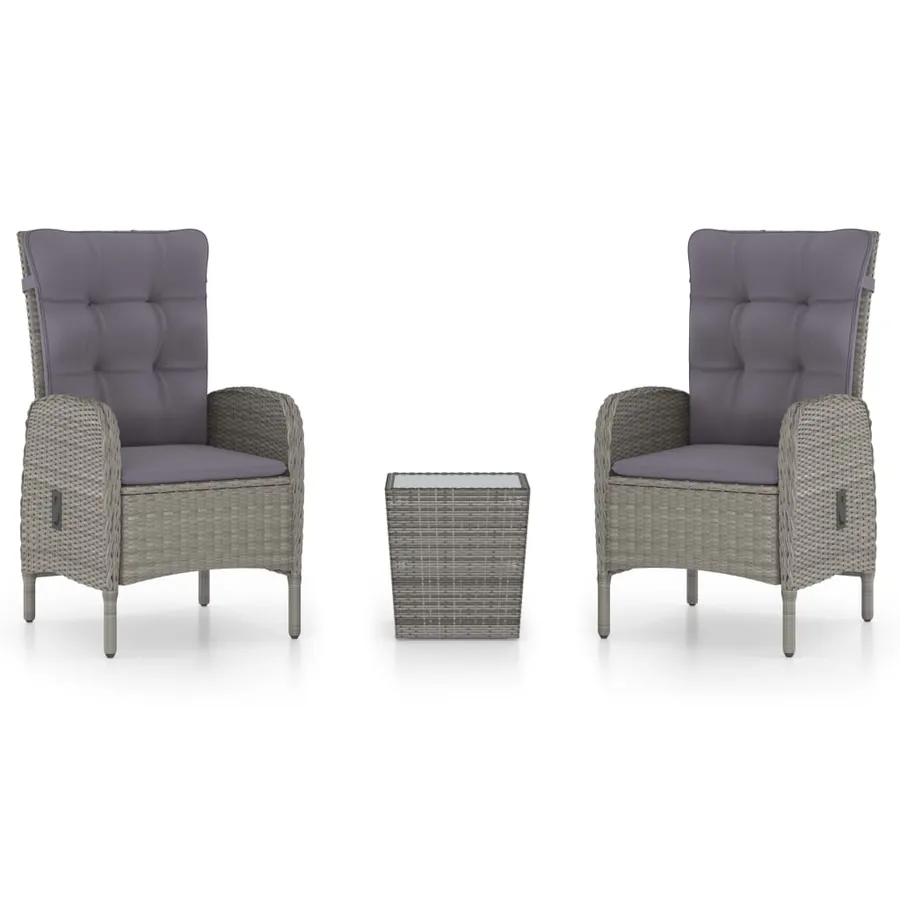 Ensemble de bistro de jardin 3 pcs Résine tressée et verre Gris - 2
