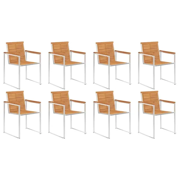 Chaises de jardin lot de 8 Bois d'acacia et acier inoxydable