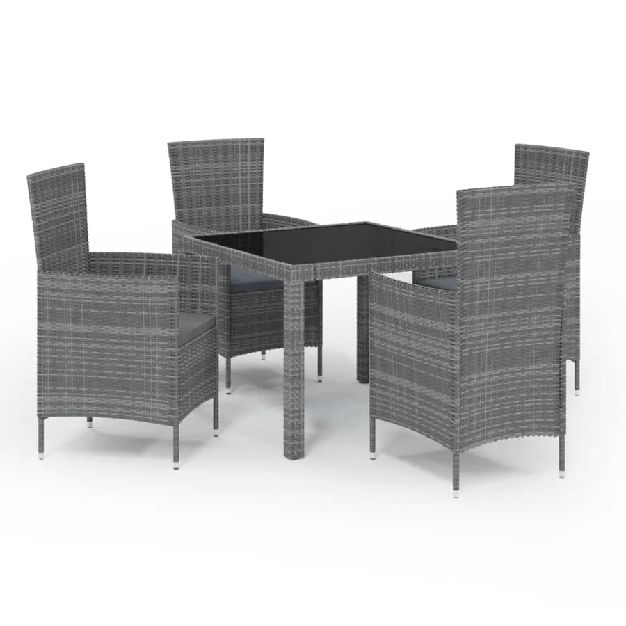 Ensemble à manger d'extérieur 5pcs coussins résine tressée gris - 2