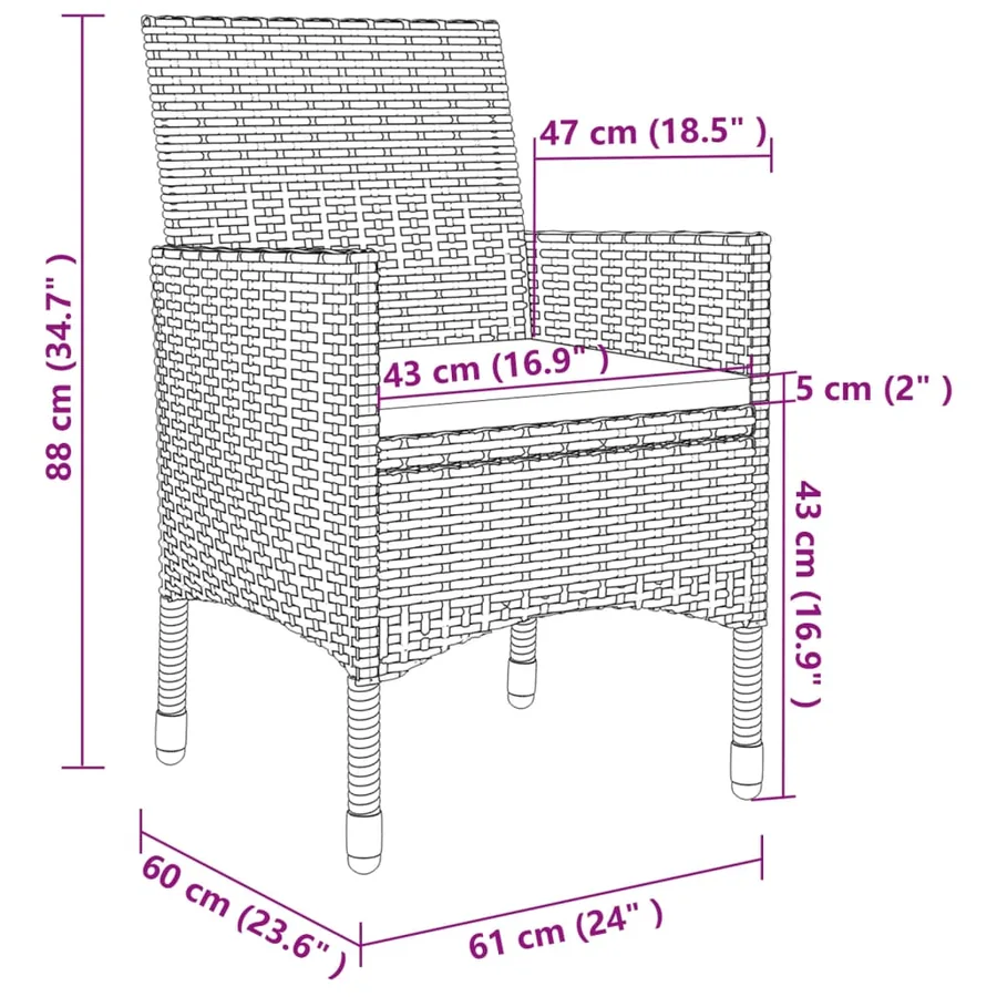Ensemble à manger d'extérieur 5pcs coussins résine tressée gris - 5