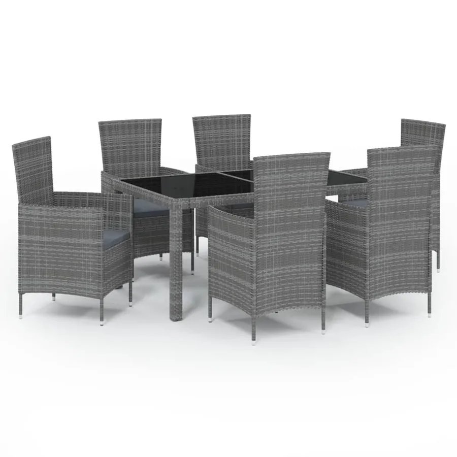 Salon de jardin 7 pcs avec coussins Résine tressée Gris - 2