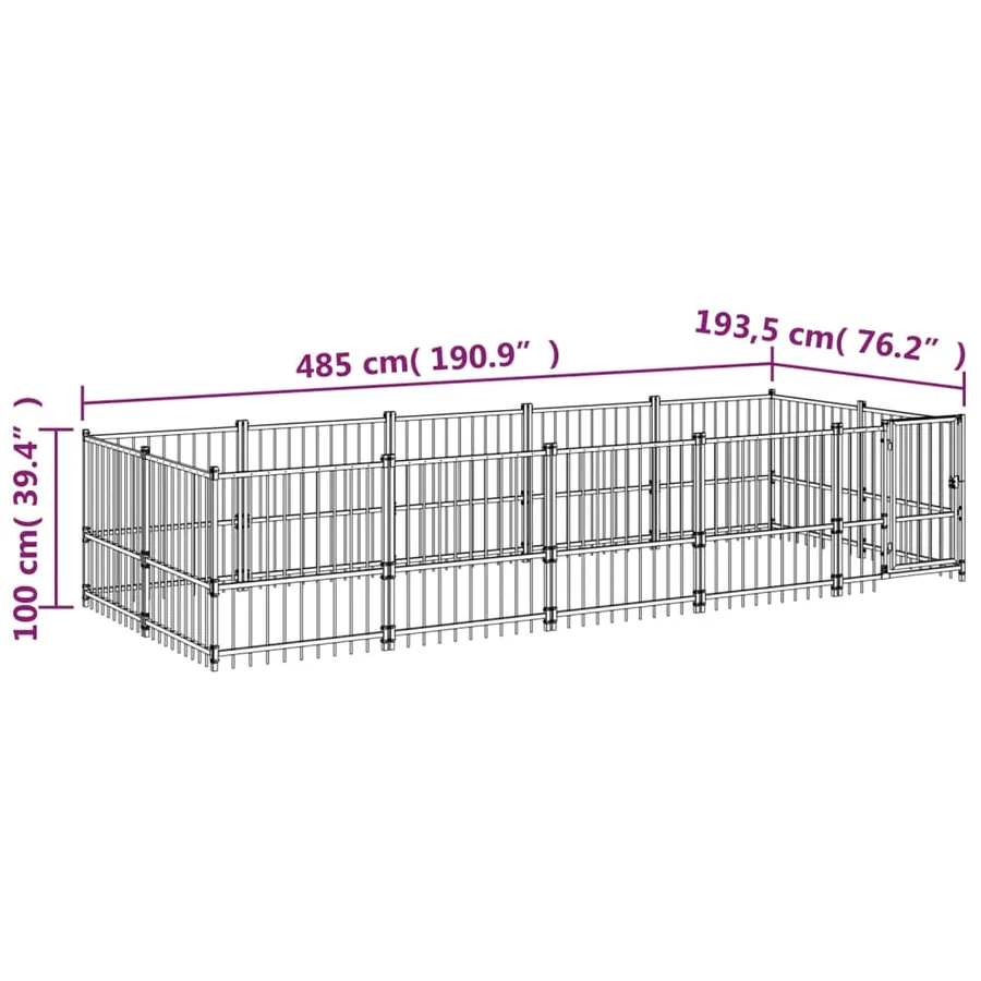 Chenil d'extérieur pour chiens Acier 9,38 m² - 6