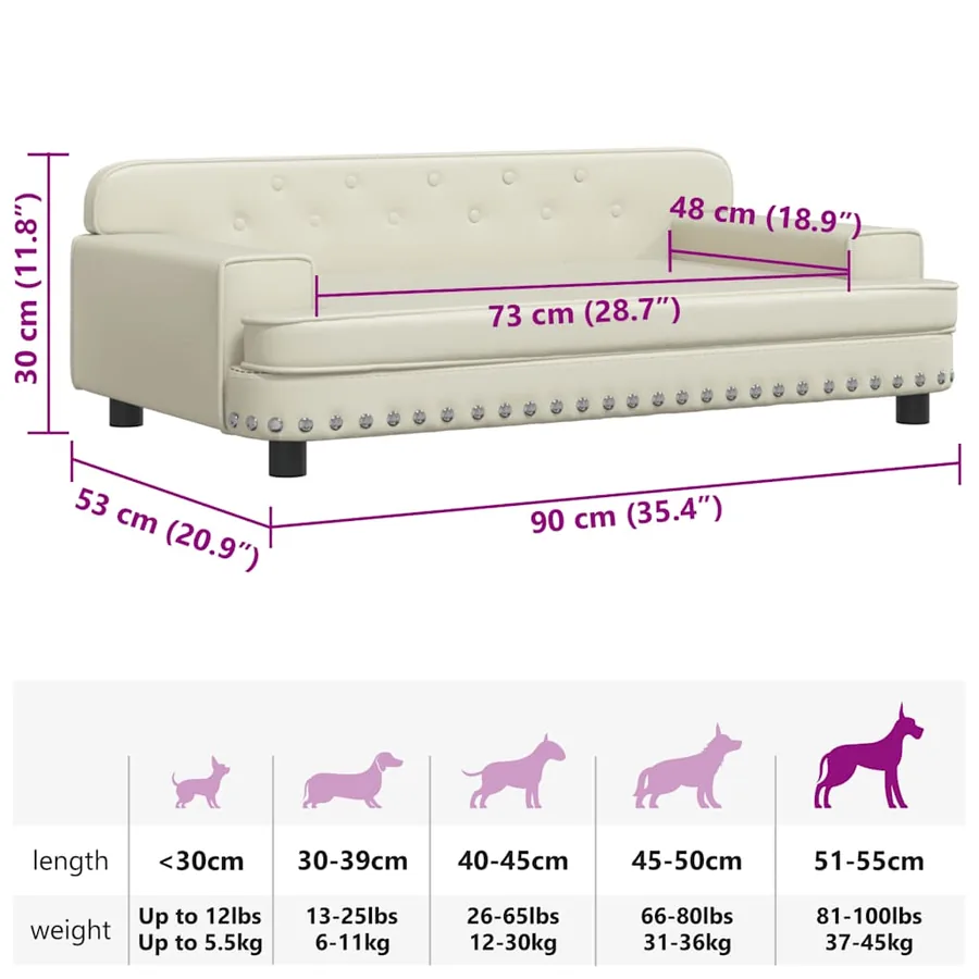 Lit pour chien crème 90x53x30 cm similicuir - 7