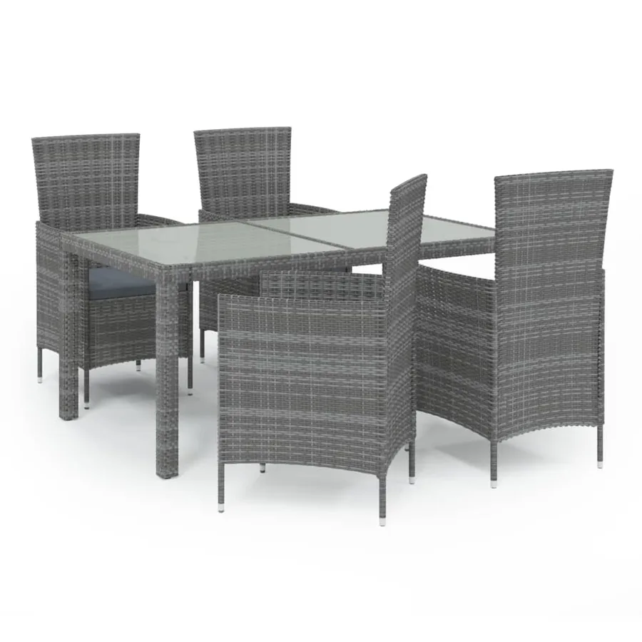 Ensemble à manger d'extérieur 5pcs coussins résine tressée gris - 2