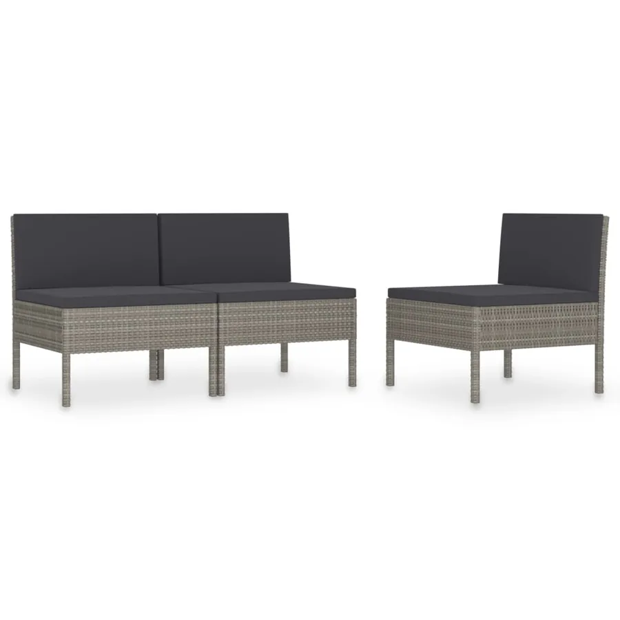 Chaises de jardin lot de 3 avec coussins Résine tressée Gris - 2