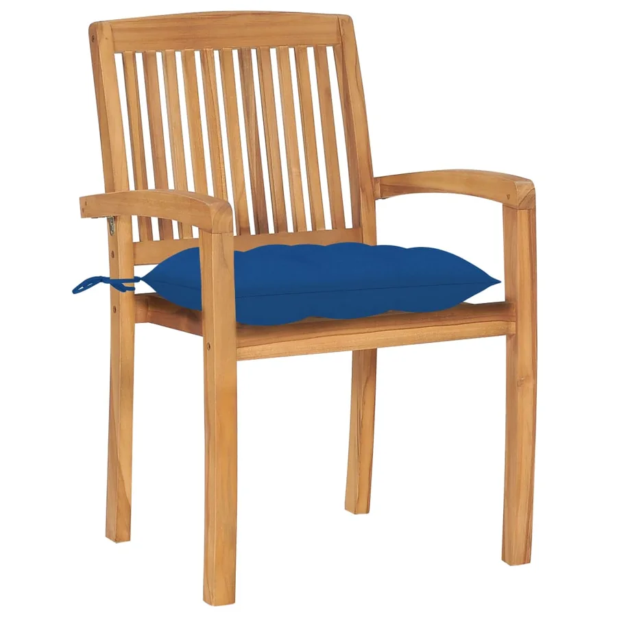 Chaises de jardin empilables avec coussins lot de 4 Teck solide - 3