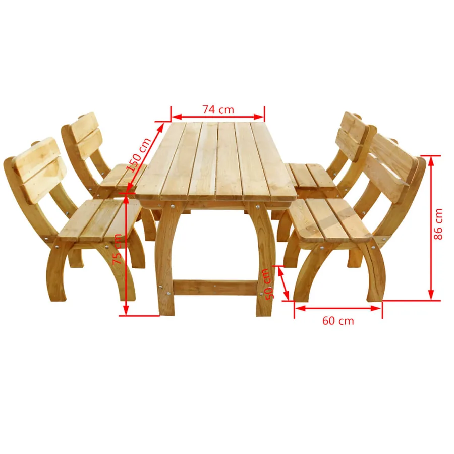 Ensemble à manger d'extérieur 5 pcs Pinède imprégnée - 6