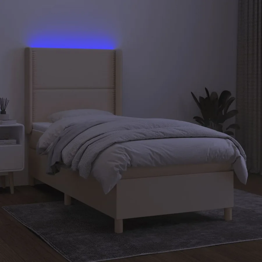 Sommier à lattes de lit matelas et LED Crème 100x200 cm Tissu - 3
