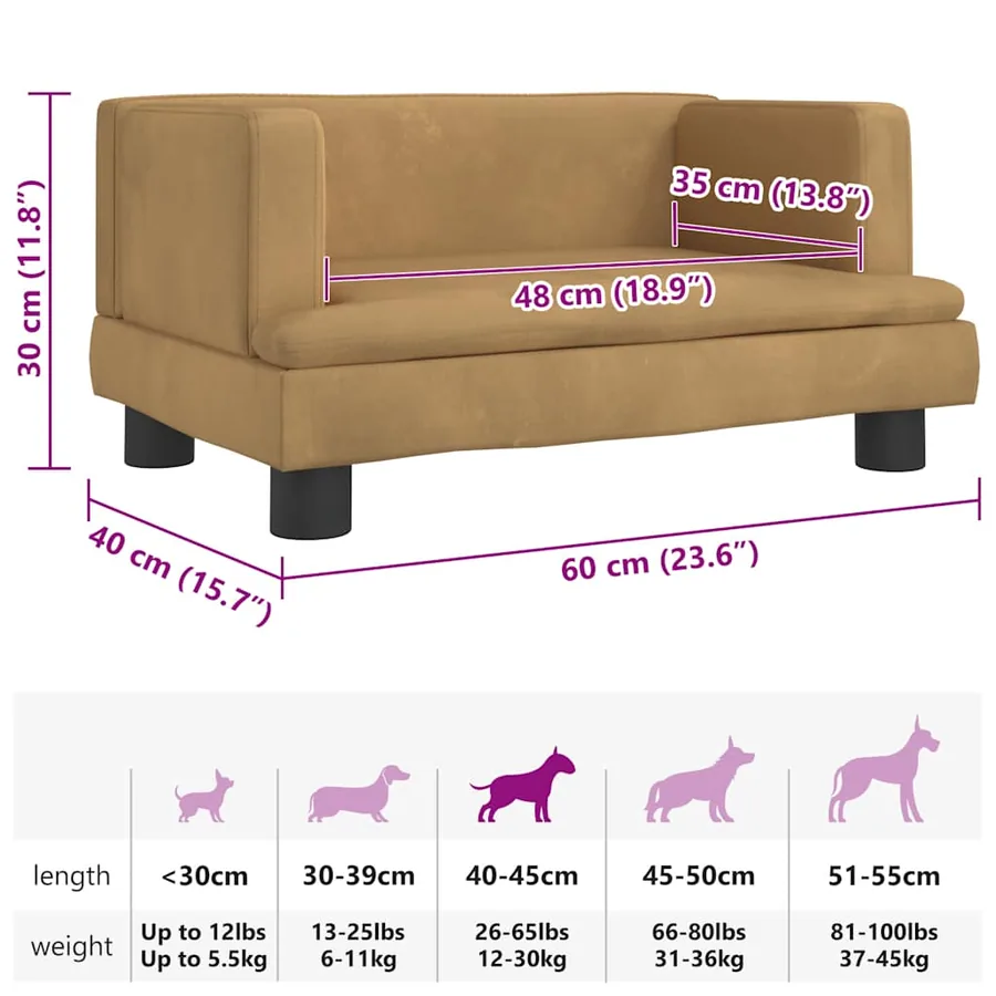 Lit pour chien marron 60x40x30 cm velours - 7