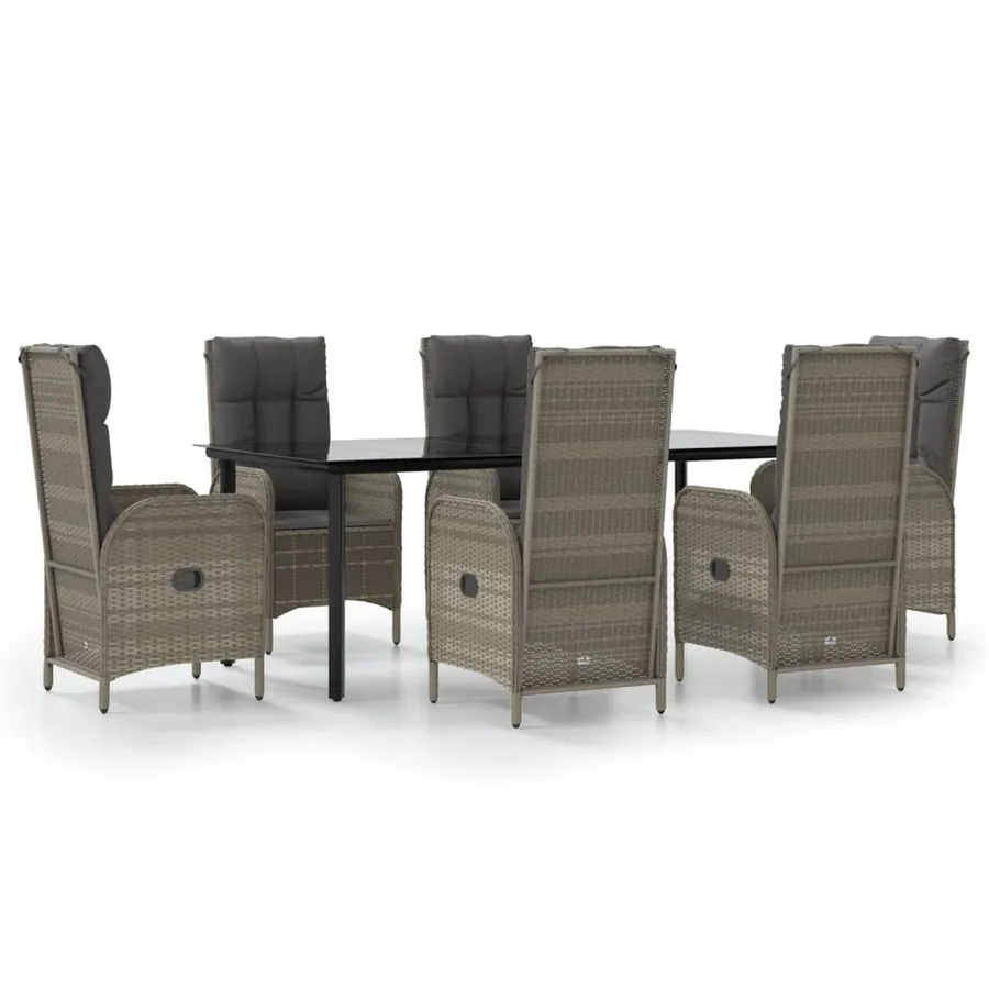 Ensemble à manger jardin et coussins 7 pcs Noir et gris Rotin - 2