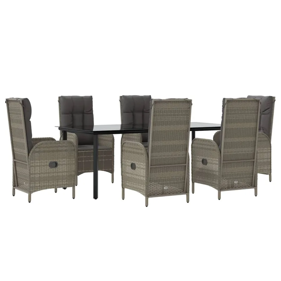 Ensemble à manger jardin et coussins 7 pcs Noir et gris Rotin - 3