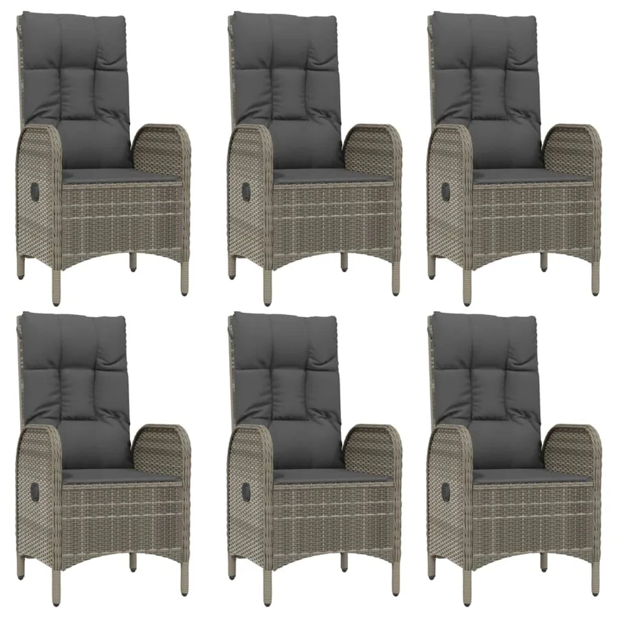 Ensemble à manger jardin et coussins 7 pcs Noir et gris Rotin - 4