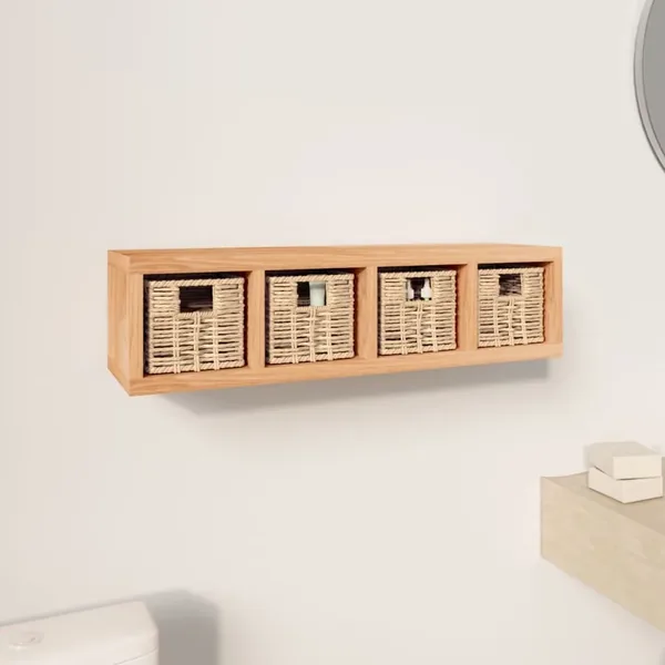 Étagère murale avec paniers 62x18x16 cm Bois massif de noyer