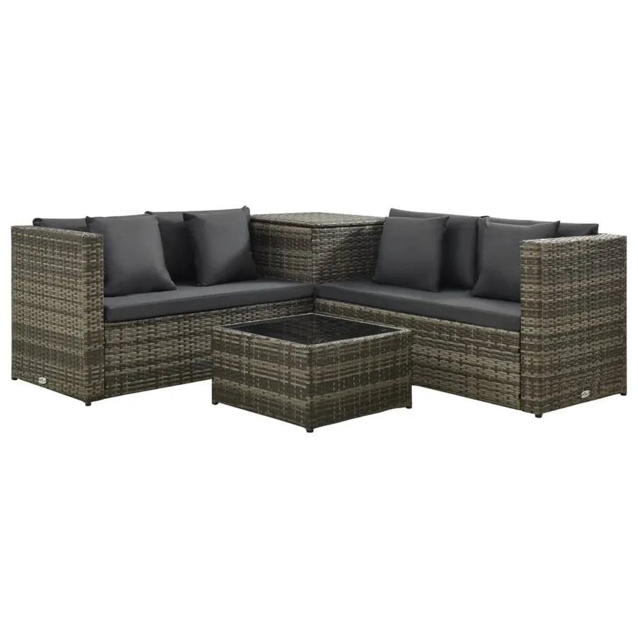 Salon de jardin 4 pcs avec coussins résine tressée gris